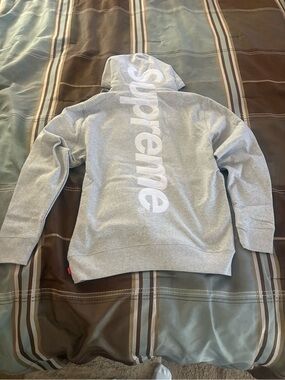 Gray Supreme satin appliqué hoodie